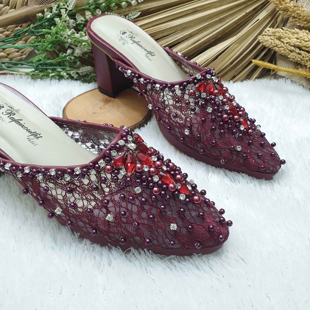 Sepatu wedding pesta Cantik Asri Burgundy 7cm tahu