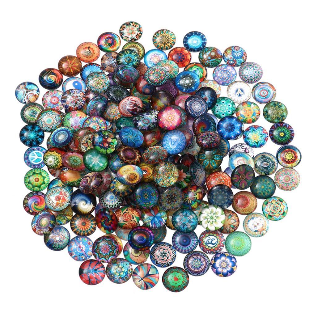 Lanfy Mosaic Tiles Kalung Colorful Round Dome Membuat Perhiasan Ornamen Cincin DIY