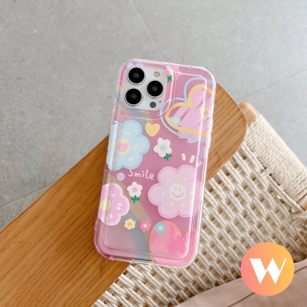 IPHONE Colorful Cinta Hati Shockproof Airbag Case Kompatibel Untuk Iphone7 8 6 6S Plus XR 11 14 13 12 Pro Max X XS Max 11 Pro Max Ins Korea Lucu Smile Fresh Sunflower Soft TPU Cover