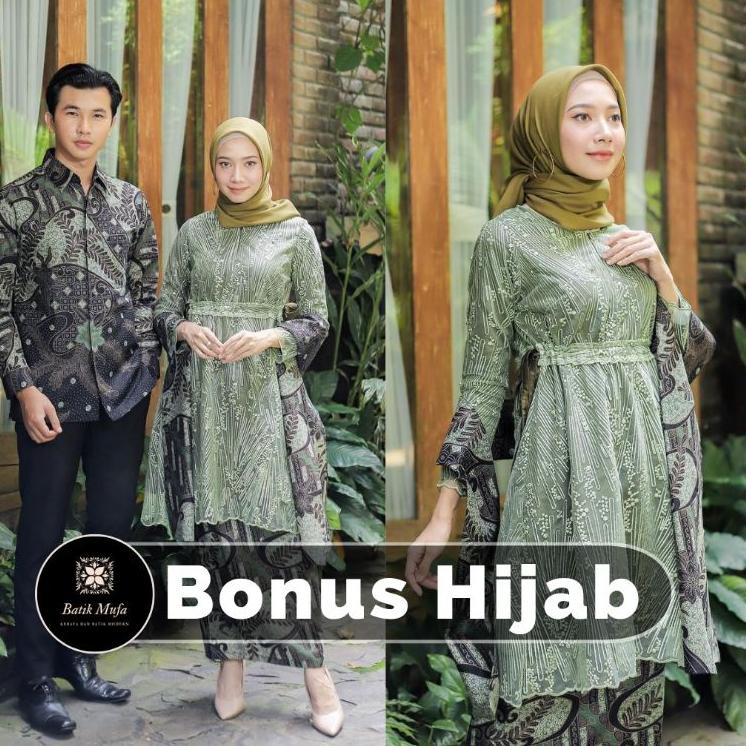 [V1567] (ADA JUMBO) Kebaya batik Couple MECA Tunik Army Hijau sage| Kebaya wisuda kebaya hijau Sage 
