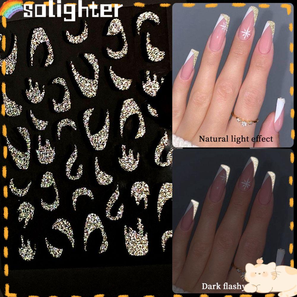 Solighter 1PC Glitter Stiker Kuku Wanita Alat Manicure DIY Perekat Diri