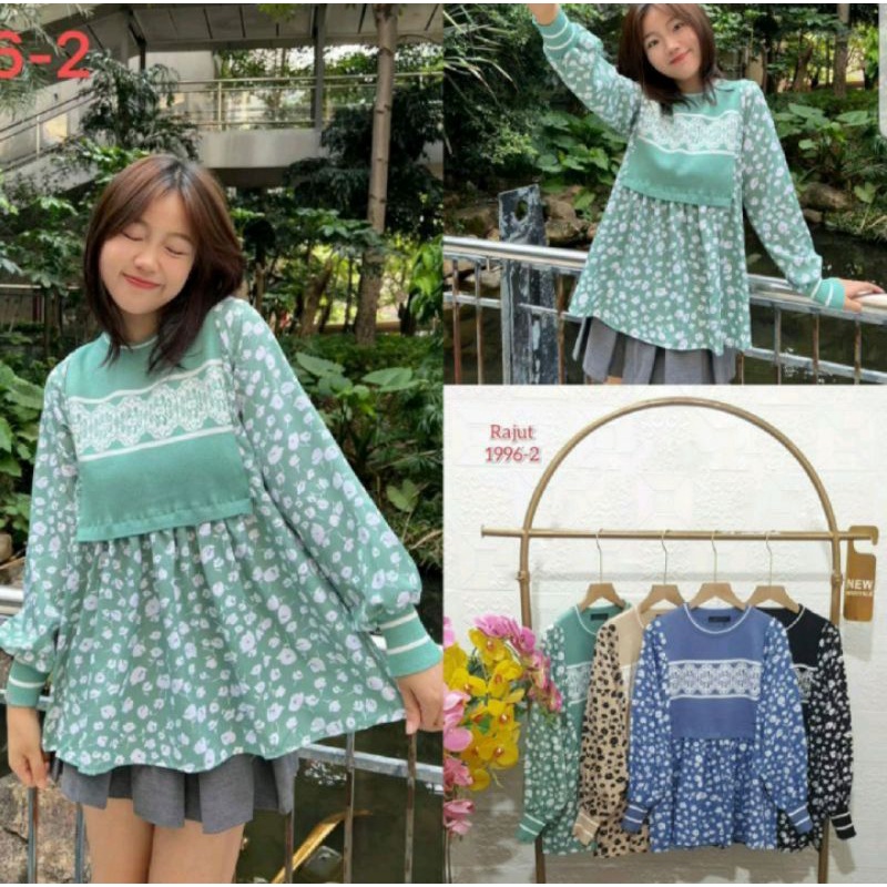 ATASAN TUNIK BUNGA BY ZARA WOMAN | ATASAN MIX RAJUT ARA WOMAN TERBARU BLACK SERIES