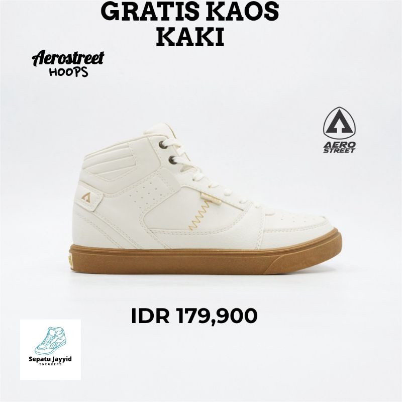 Sepatu Aero street Hoops Highcut White Gum Sneakers Pria Wanita Kekinian