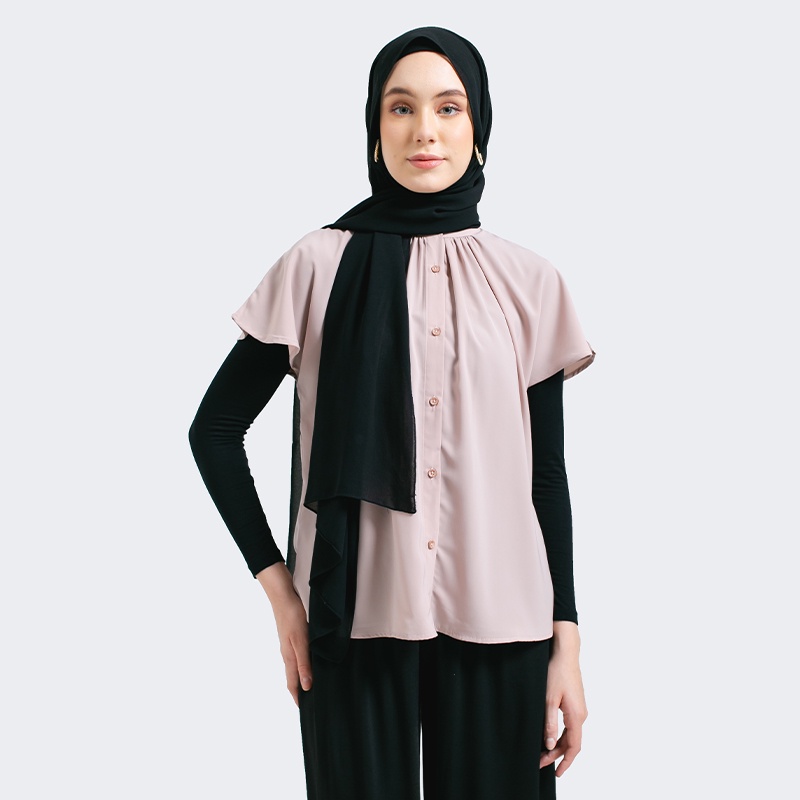 Greenlight Kemeja Casual Kerah Bulat Original LenganPendek Poly Shirt Basic Wanita Pink Rose 011122