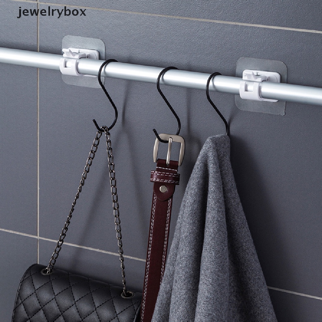 [jewelrybox] 2pcs Self Adhesive Curtain Rod Punch-free Tirai Batang Klip Pengait Holder Butik