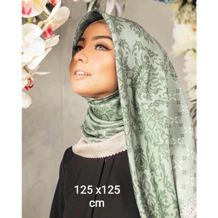 Promo !! Hijab Segiempat Voal Syari Motif  Angkrek Sage | Jilbab Syari Voal | Kerudung Segiempat Voal Jumbo