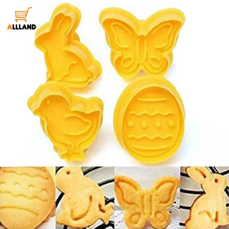 4pcs/set Pemotong Plastik Cookie Biskuit Paskah/Telur Kelinci Ayam Bentuk Kupu-Kupu Fondant Pastry Mold Baking Tools