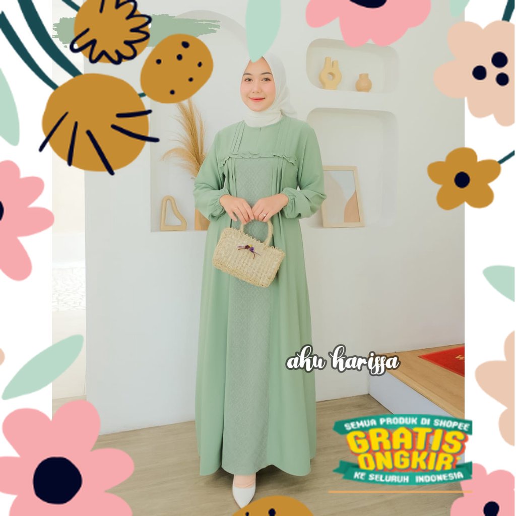 DRESS AGNIA AKU KARISSA BRUKAT DAN DWIFA ITYCREPE GAMIS SYARI WANITA PESTA TERBARU PUTIH MANASIK HAJ