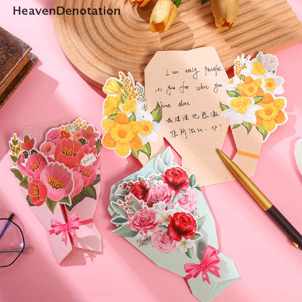 [HeavenDenotation] 3pcs Bouquets Greeg Card Valene's Day Anniversary Kartu Kosong Dengan Amplop HDV