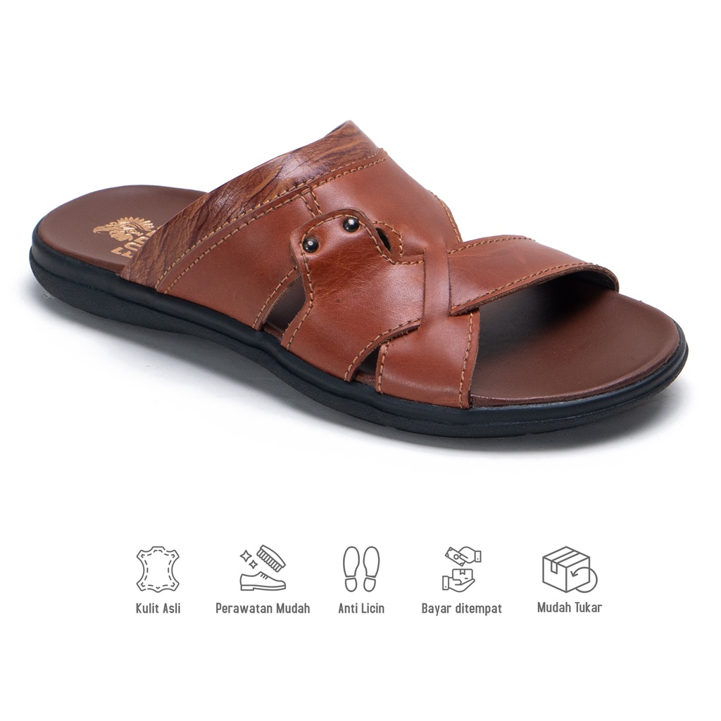 Sendal Pria Casual Slop Kekinian Sandal Slide Kulit Asli Original Fordza S444