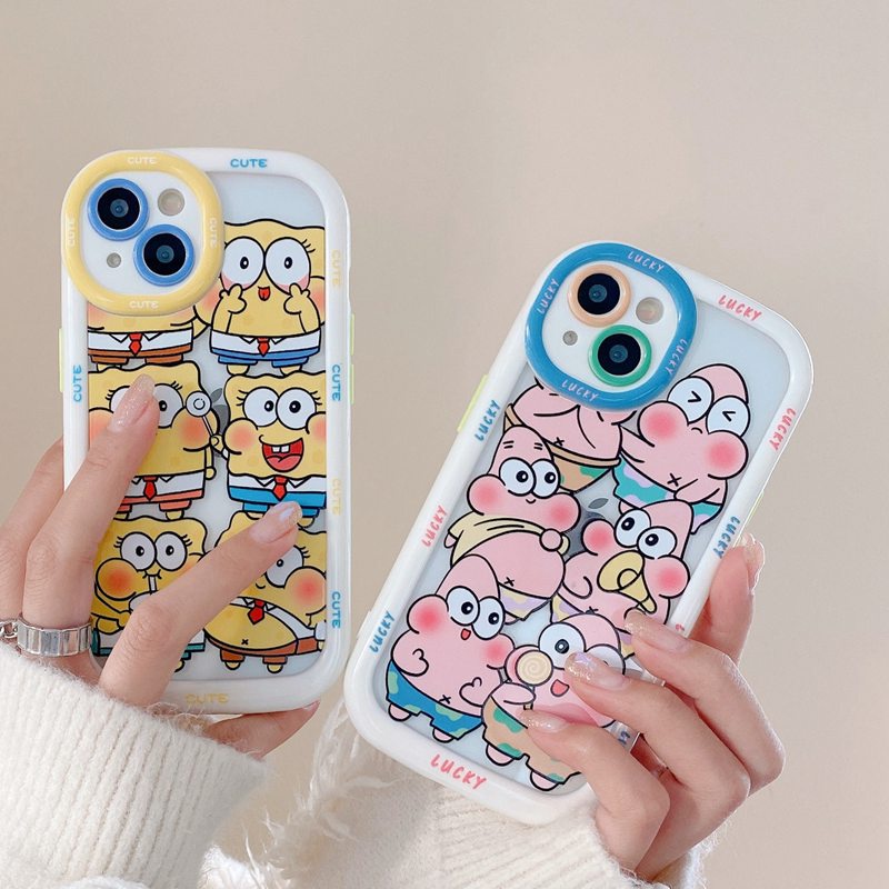 Puff Case iPhone 11 12 13 14 Pro Max 14 Plus Cute Patrick Star Spongebob Soft Phone Case Cartoon Anime Girls Fashion