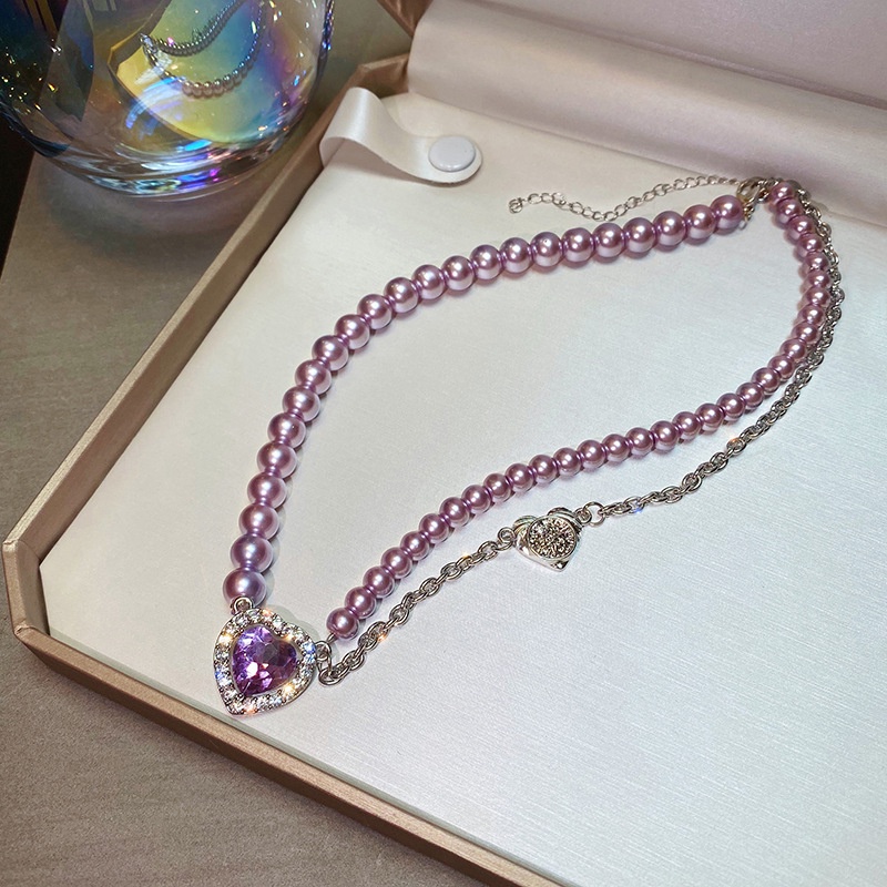 Cinta Amethyst Kalung Klavikula Mutiara Elegan Aksesoris Desain Wanita