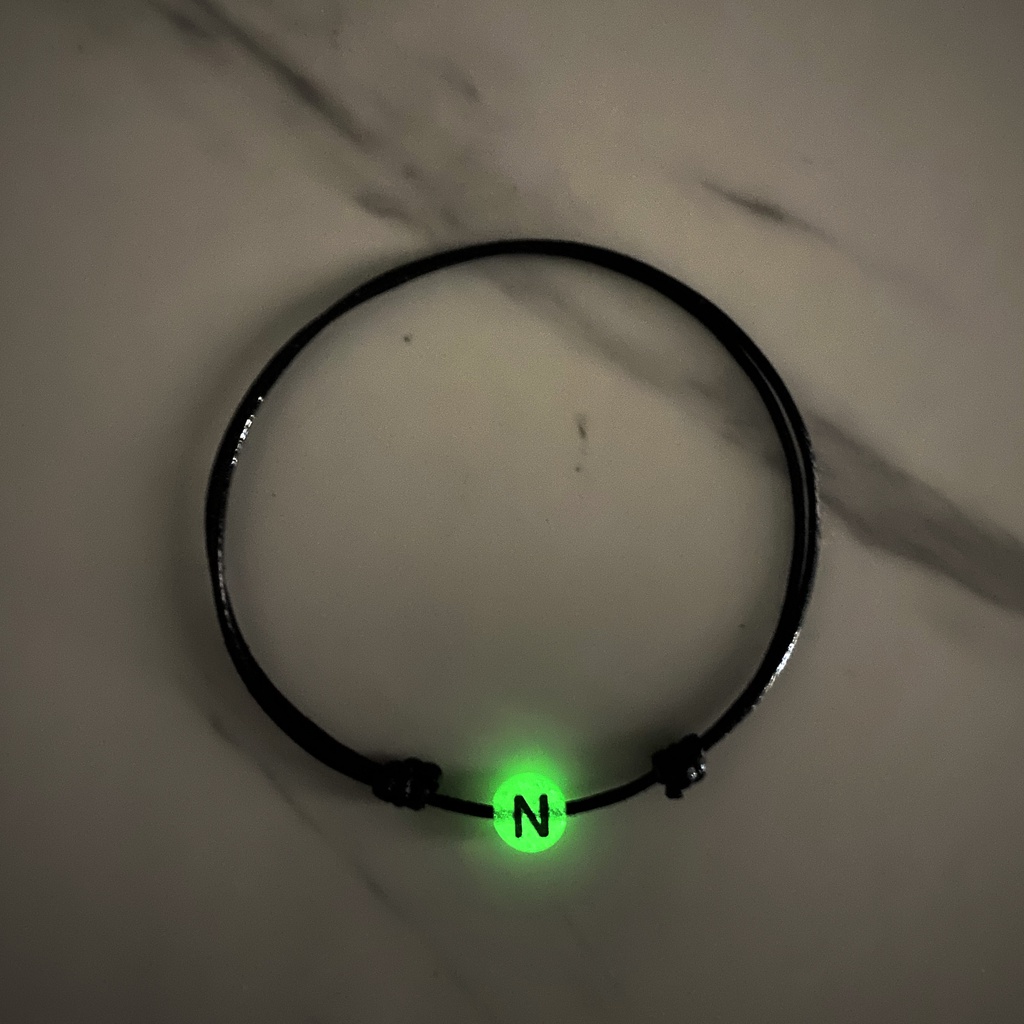 Gelang Nama Custom Huruf Inisial Glow In The Dark Tali Hitam Couple Pasangan