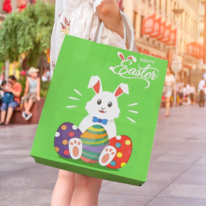 Happy Easter Paper Gift Bag Cute Rabbit Kelinci Kartun Cookies Kemasan Permen Biskuit Bags Untuk Perlengkapan Dekorasi Pesta