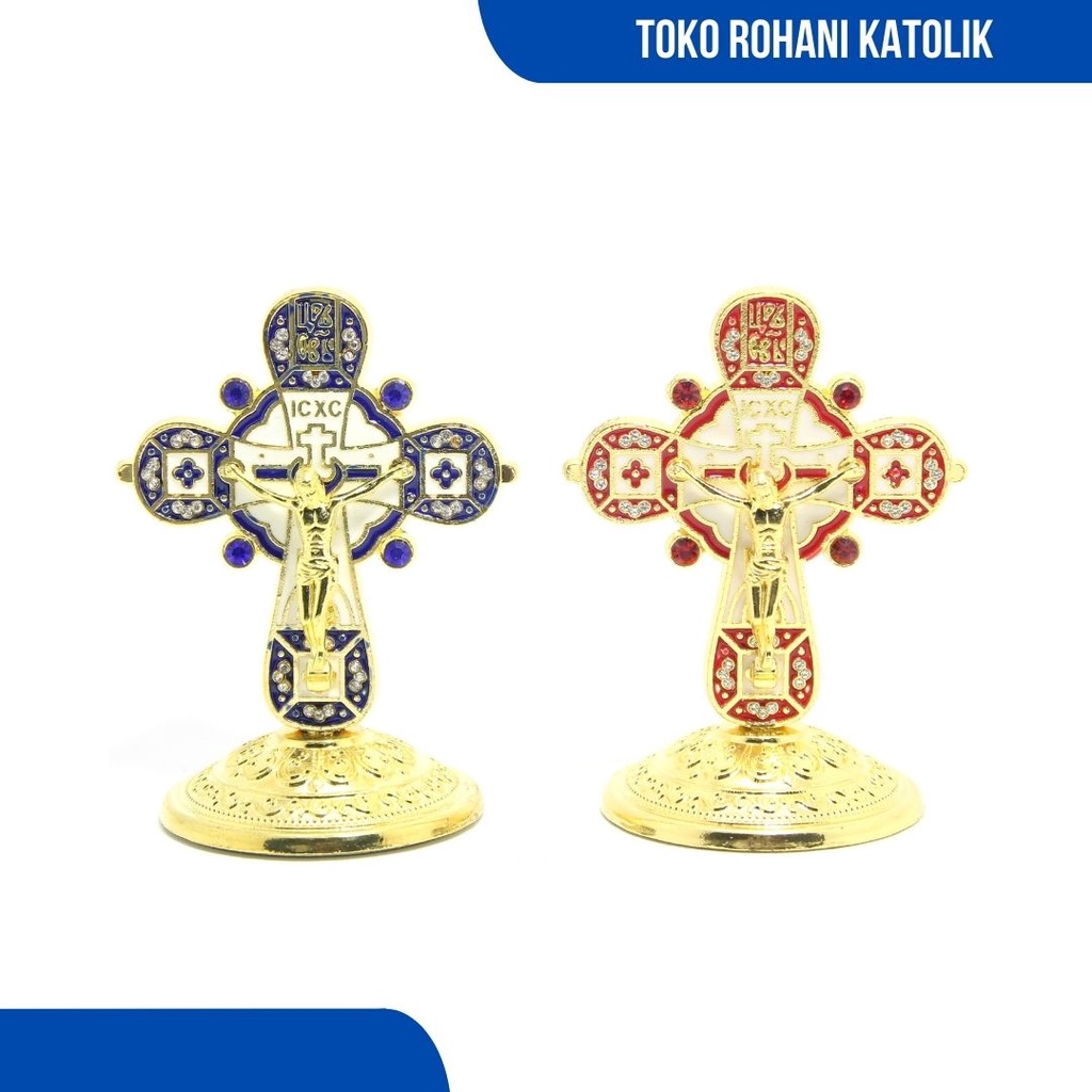 SALIB DUDUK KATOLIK MINI 9 CM / SALIB MEJA KATOLIK / SALIB LOGAM