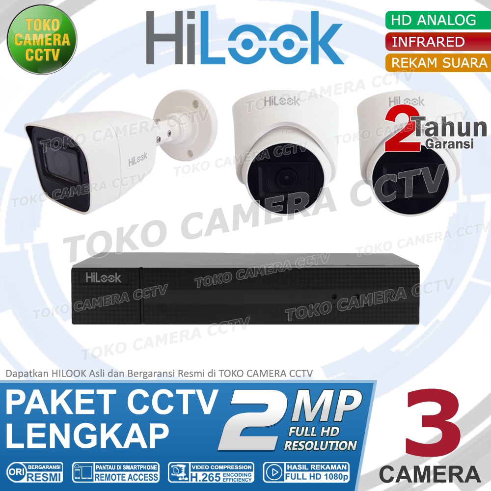 PAKET CCTV HILOOK 2MP 4 CHANNEL 3CAMERA AUDIO