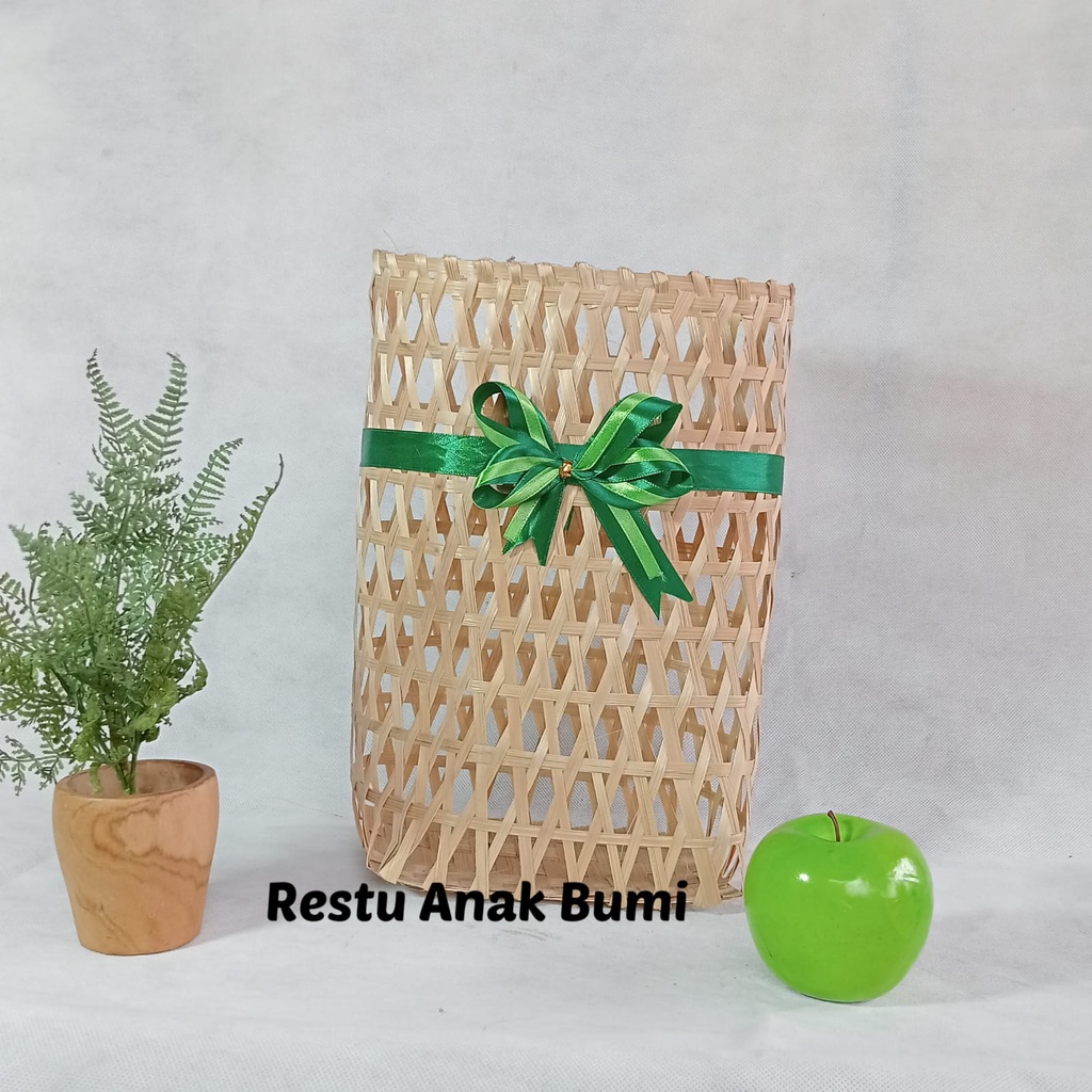 (A115) Tas Parcel Botol Marjan 20x10cm | tas hampers | tas anyaman bambu | tas seserahan | hampers l