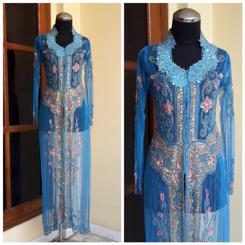 Kebaya matakaki warna biru turkis hijau ungu