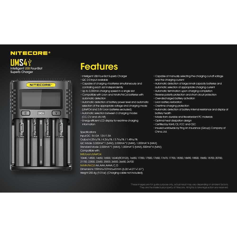 NITECORE Intelligent QC2 USB Charger Baterai 4 Slot Li-ion NiMH - UMS4