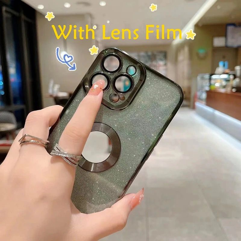 PREMIUM SOFT CHROME GLITER LUBANG LOGO iPhone 14 PRO MAX PLUS 13 PRO MAX Mini LENS LENSA GLASS CAMERA PROTECTOR HOLE APPLE Softcase Soft Case Silikon Silicone Jelly Hardcase