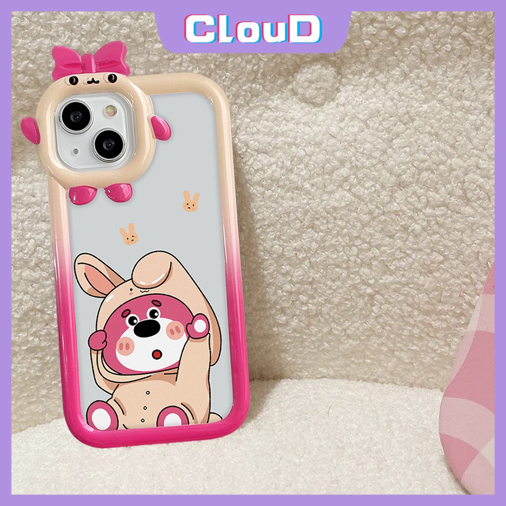 Casing Manyo Beruang Strawberry Lucu Kompatibel Untuk iPhone 7Plus 11 13 12 14 Pro Max XR 7 6s 14 8 6 Plus X XS Max SE 2020 Winnie The Pooh 3D Bow-knot Little Monster Lens Soft Cover