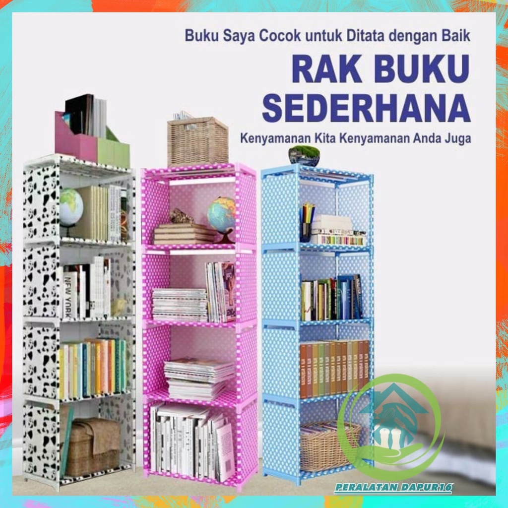 RAK BUKU JEON 4 SUSUN + TUTUP BELAKANG  / RAK BUKU PORTABLE 5 TINGKAT 4 TINGKAT KAIN TUTUP BELAKANG 