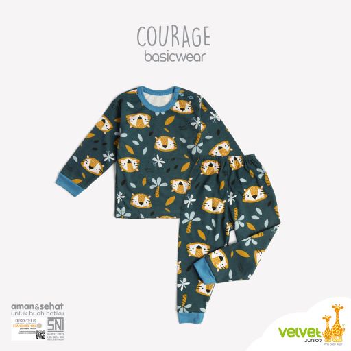 Velvet Junior Setelan Baju Anak Kancing Pundak Panjang Celana Panjang - BasicWear Courage Series