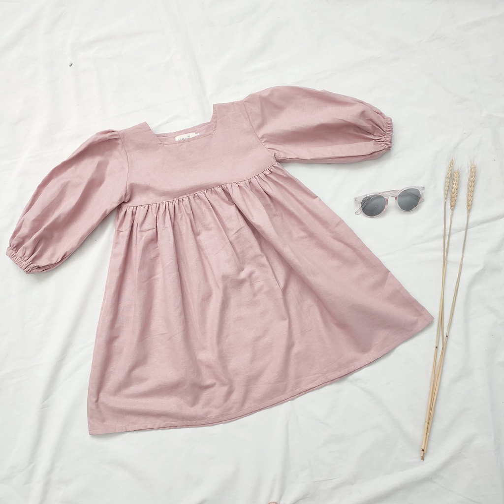Littlepopy YUMI Basic Dress - Baju Linen Korea Anak Perempuan Tunik Lengan Panjang