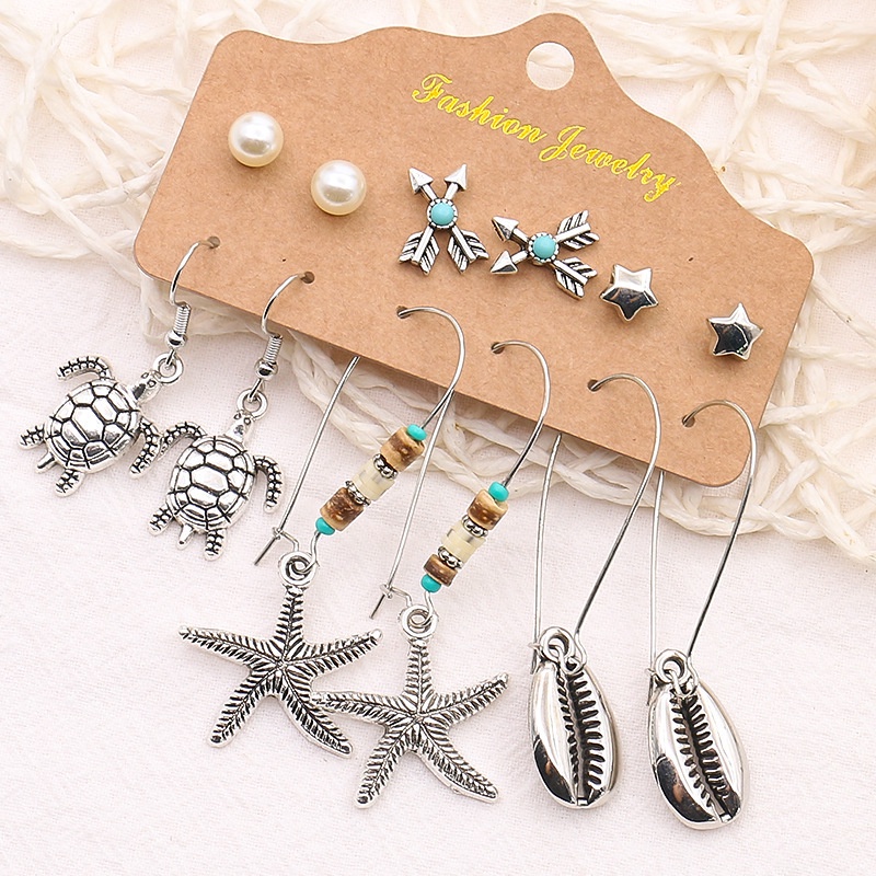 6pcs / Set Anting Kombinasi Bahan Alloy | Anting Bentuk Burung Hantu Dan Ular | Anting Bahan Stainless Steel | Aksesoris Wanita