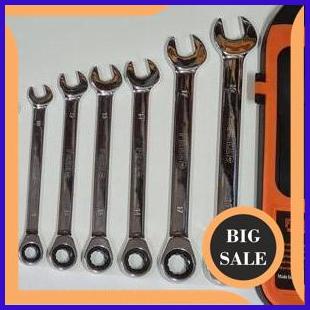 tools KUNCI PAS SEBELAH RING RACHET SET 7PCS 8MM-19MM CHROME VANADIUM MIRROR DUAL FREED 1F