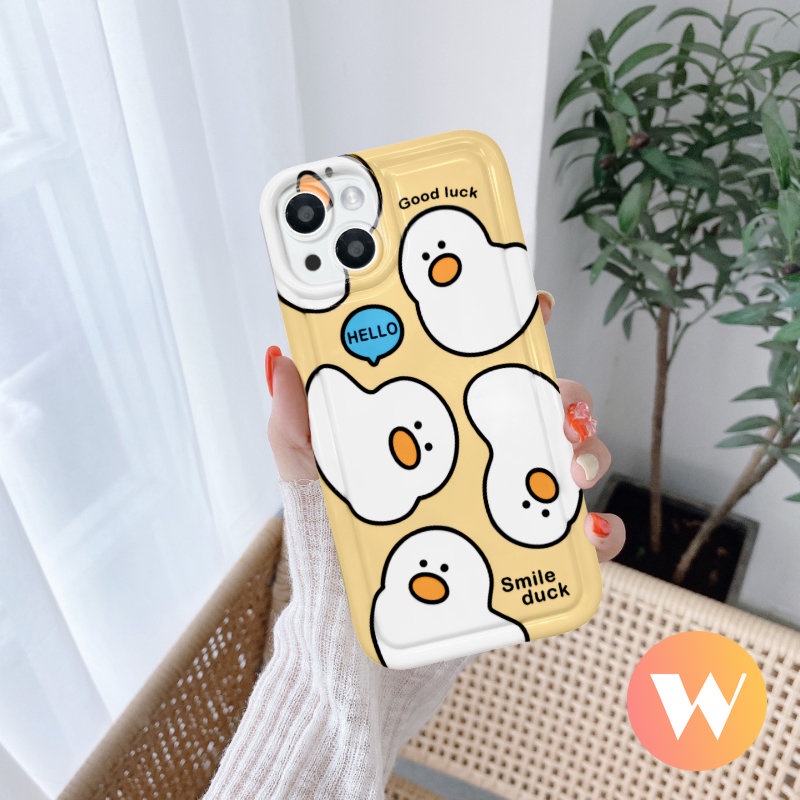 IPHONE Lovely Duck Kartun Ponsel Case Kompatibel Untuk Iphone7 8 Plusx11 13 12 14 Pro Max 6s 6 Plus XR XS Max SE 2020 Lembut TPU Silicon Shockproof Airbag Kamera Penutup Perlindungan