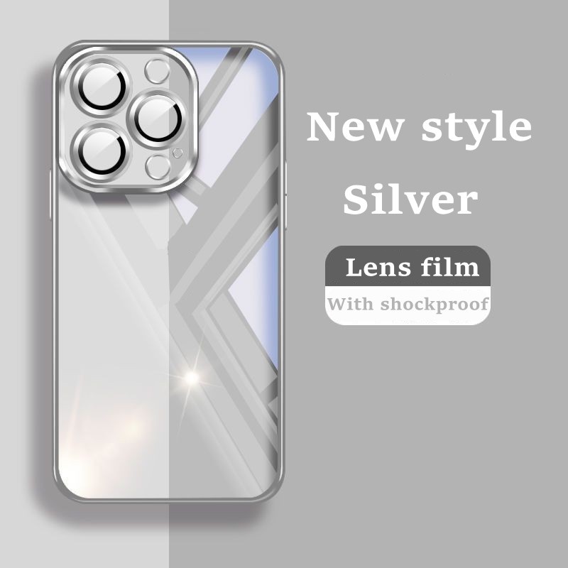 Casing Handphone Transparan Silver, Cocok Untuk iphone 13 Pro Max14 plus, HD soft TPU Apple14 Pro12 11 Pro max Perlindungan anti Jatuh xr xs Max7 8 plus case Handphone