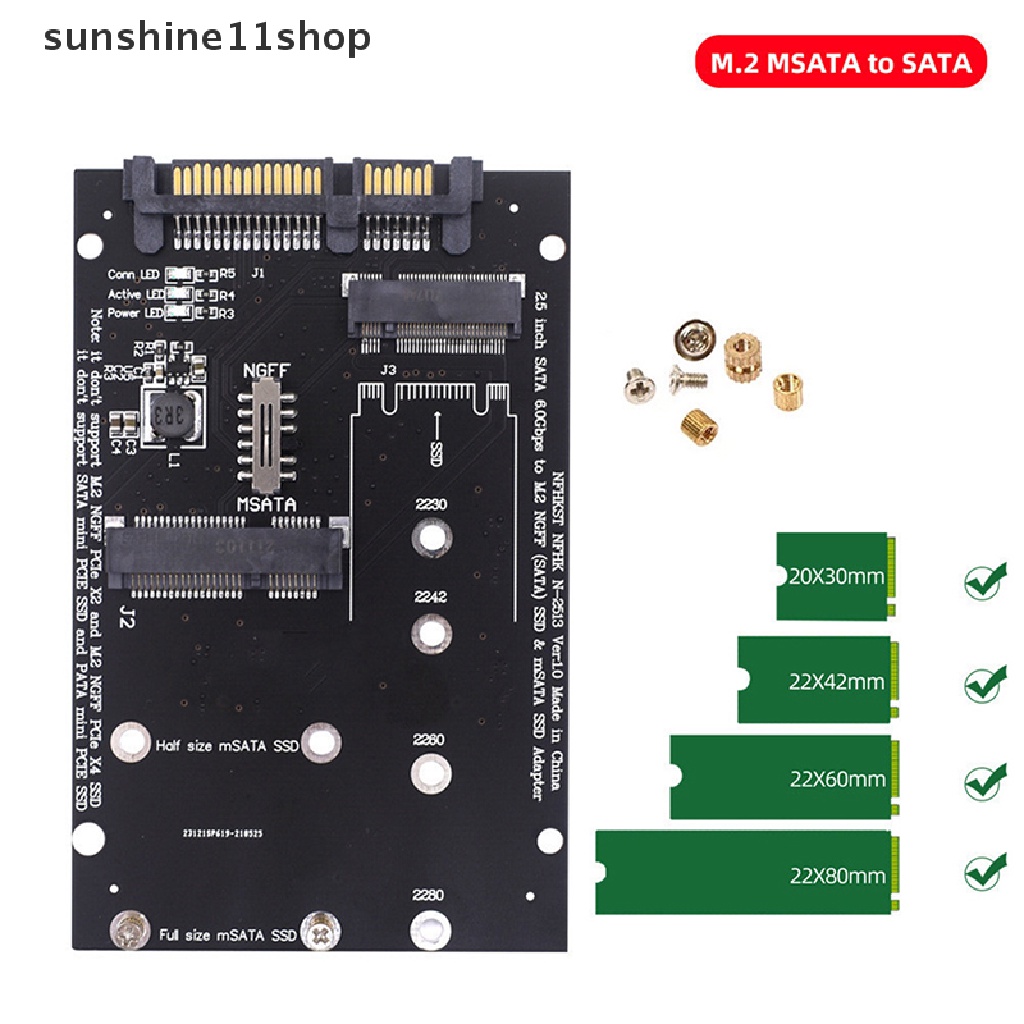 Sho SATA3 to M.2 NGFF MSATA Adapter SSD Riser Board Untuk Laptop Converter Card N