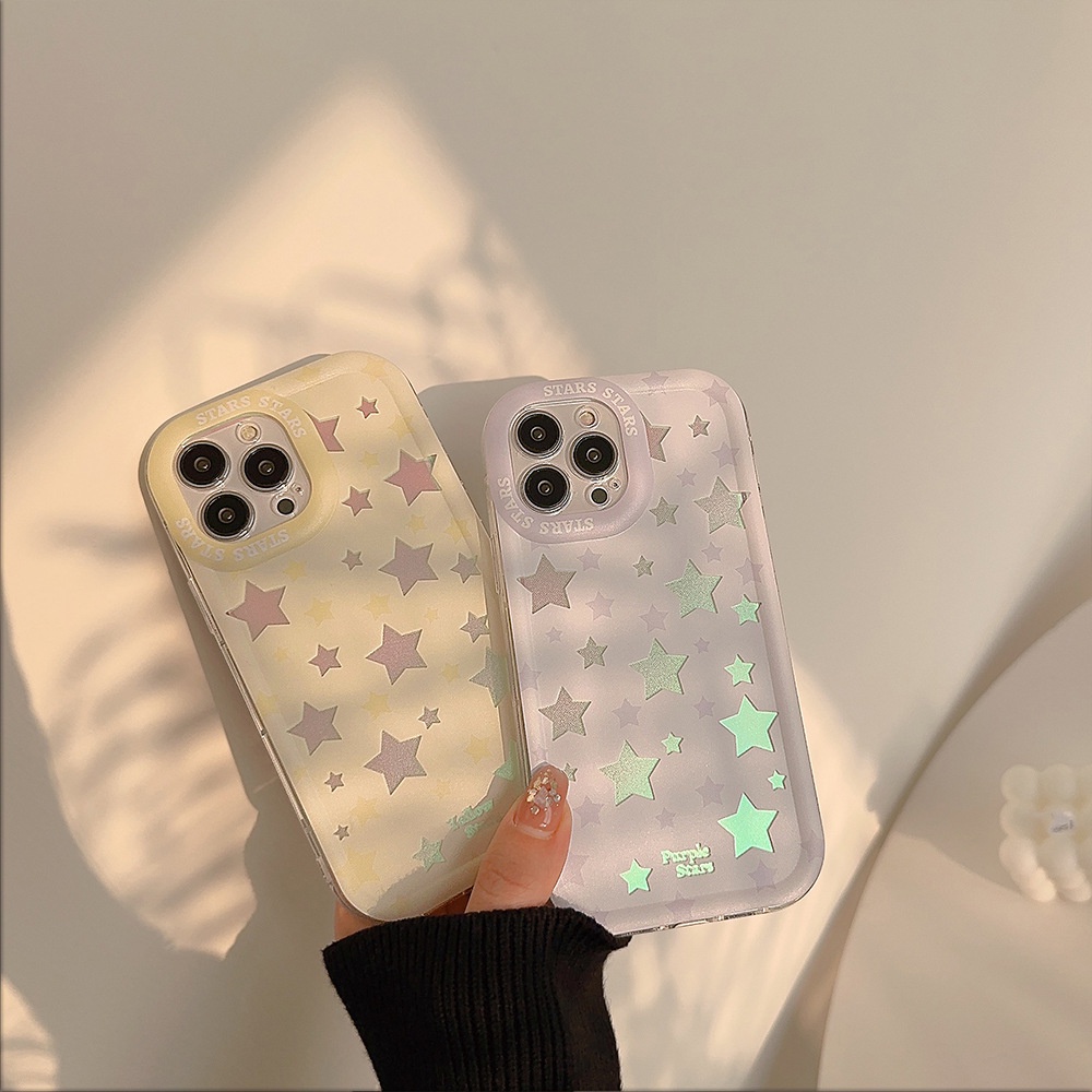 IPHONE Cover Casing Ponsel Anak Perempuan Hologram Aurora Bintang Musim Semi Warna Cahaya Untuk Iphone11 12 13 14 PLUS PRO MAX Soft Shell