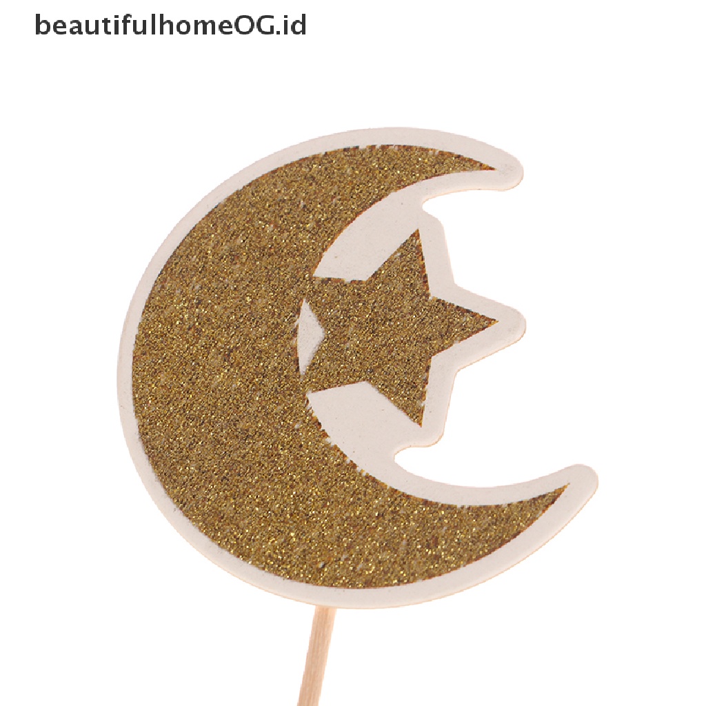 // Beautifulhomeog.id// 12Pcs/Pack Topper Kue Bulan Bintang Eid Mubarak Ramadhan Kareem DIY Baking Decor **