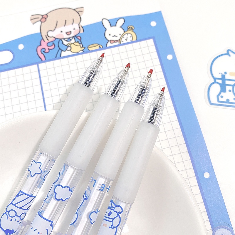 [Harga Grosir] 1pc Kawaii Blue Animal Gel Pen INS Korea Pulpen Transparan Tulisan Halus 0.5mm Hitam Press Pen Siswa Alat Tulis Perlengkapan Kantor Sekolah