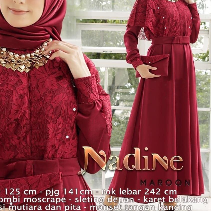 ❀ Maxi Gamis Pesta NADINE 3XL JUMBO Brukat kombi Moscrepe BUSUI Sreting Variasi Mutiara dan Pita ❅
