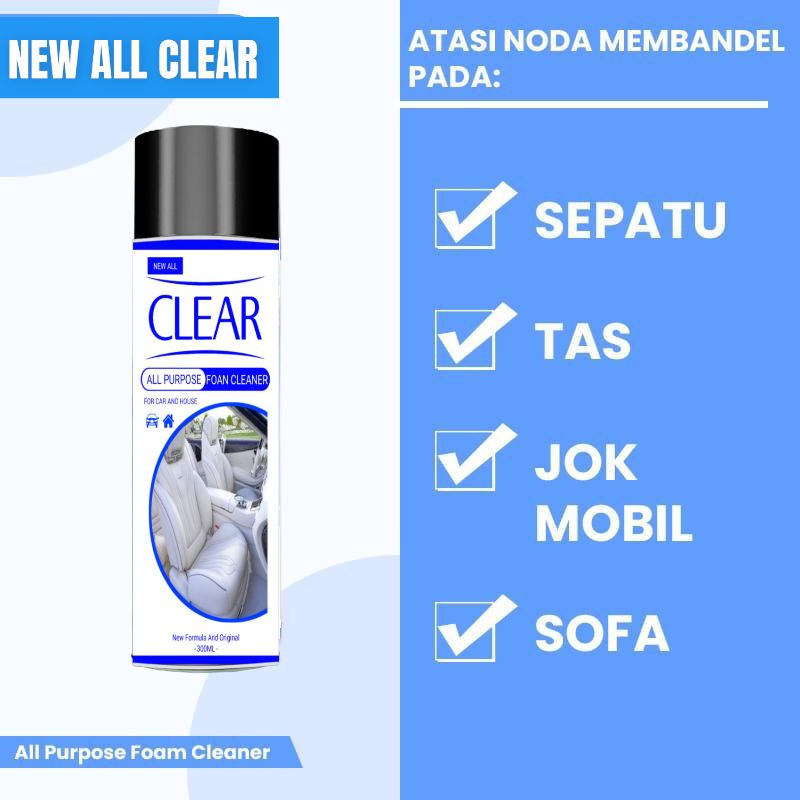 New All Clear Pembersih Serbaguna / All Purpose Foam CLeaner 300ml Free Lap Microfiber