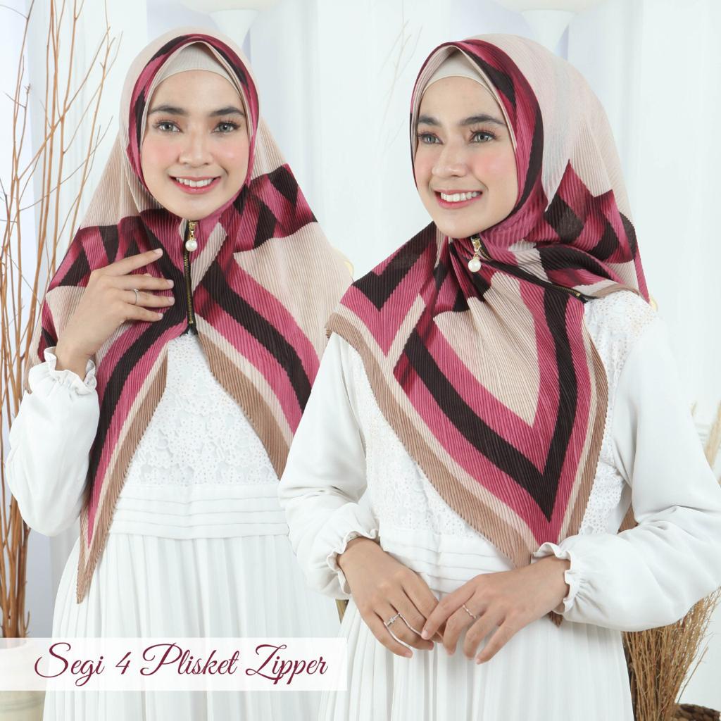 Jilbab Instan Segitiga Segiempat Plisket Zipper Square Instan Voal Motif BY QOID