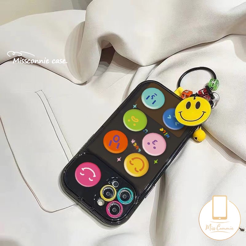 Flip Make Up Mirror Phone Case Kompatibel Untuk IPhone 11 Pro Max XR 78 Plus 11 13 12 14 Pro Max X XS Max SE 2020 Kartun Lucu Smiley Back Full Cover