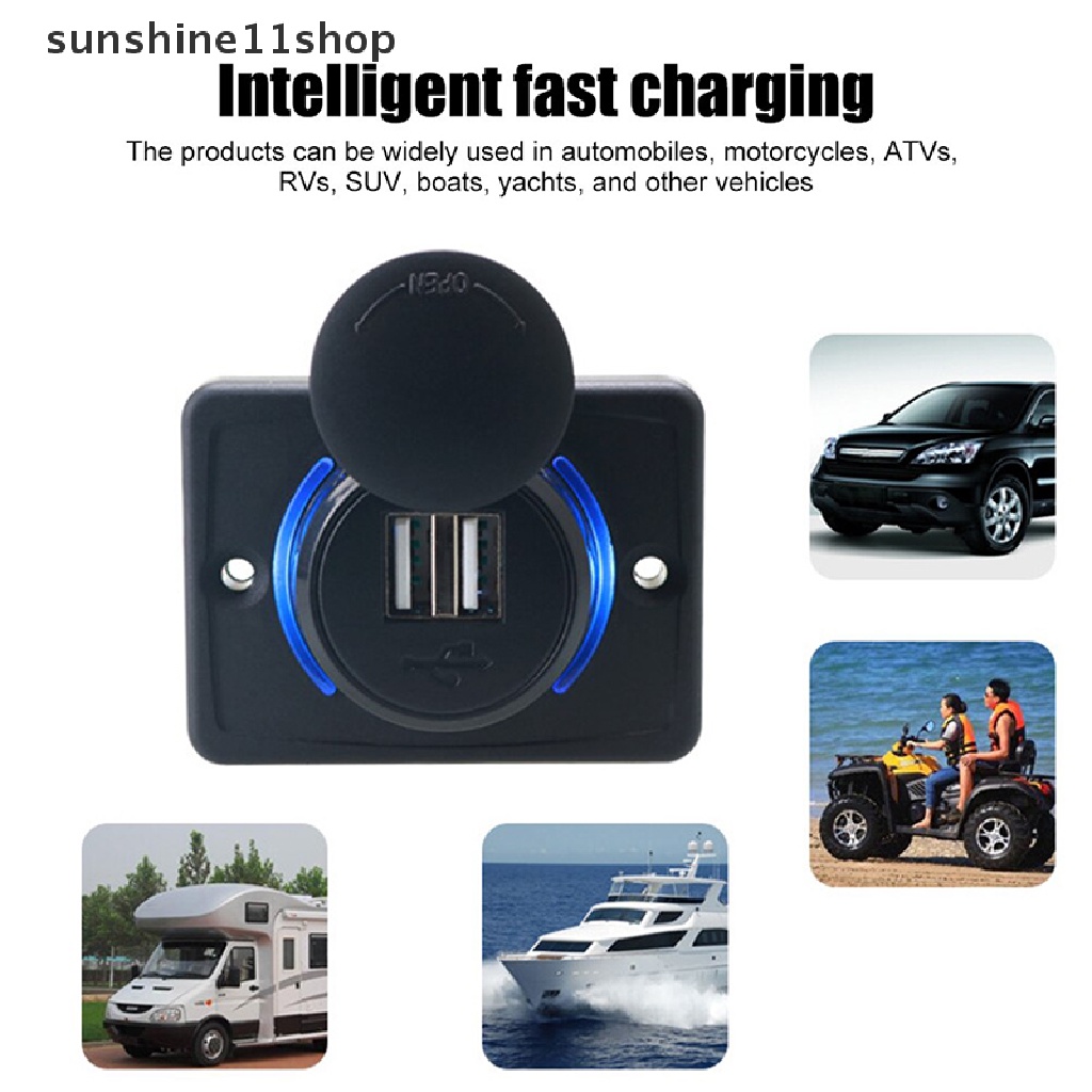 Sho Adaptor Charger Ponsel Mobil USB 2port Dual USB Charging Power Outlet Charger Adapter Panel Untuk Mobil Perahu Bus Kursi Motor N