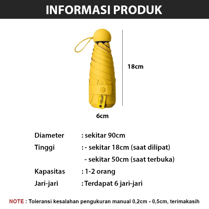 Payung Lipat Mini Polos Anti UV Portable Bahan Tahan Panas Hujan Import UB20