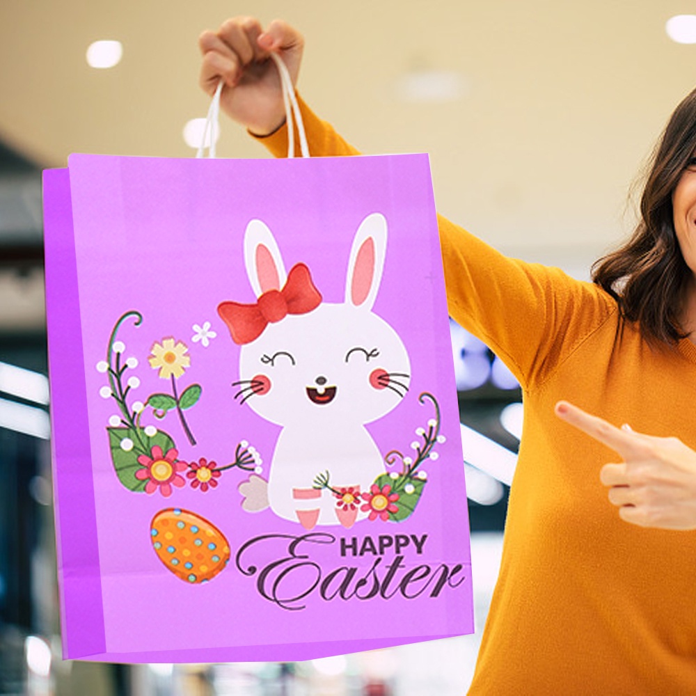 Bunny Pattern Kraft Paper Bag Kapasitas Besar Alat Tulis Mainan Paket Penyimpanan Kue Permen Snack Packing Kantong Festival Hadiah Ulang Tahun Dekor Paket