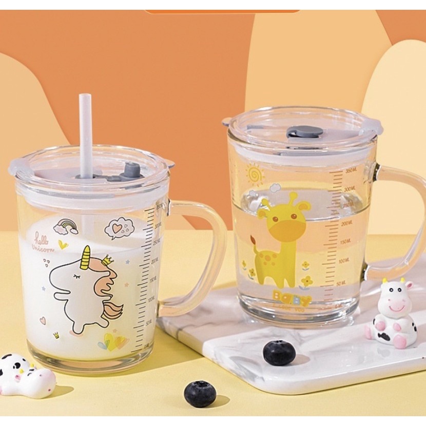 Gelas Minum Anak Susu Jus Air / Mug Tumbler Lucu GRATIS SEDOTAN / gelas ukur