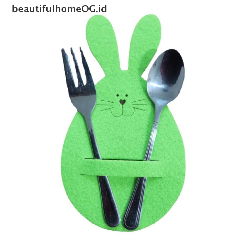 // Beautifulhomeog.id// 4pcs/set Easter Bunny Tableware Bags Tas Sendok Garpu Decor Tas Tempat Peralatan Makan **