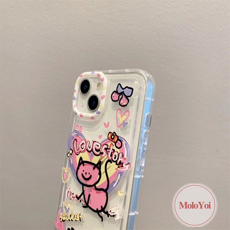 Ins Lucu Kartun Graffiti Cinta Hati Kucing Case Kompatibel Untuk iPhone 14 Pro Max11 13 12 7 8 Plus XR X XS MAX 6 6S Plus Airbag Shockproof Lembut Silicon TPU Penutup Belakang
