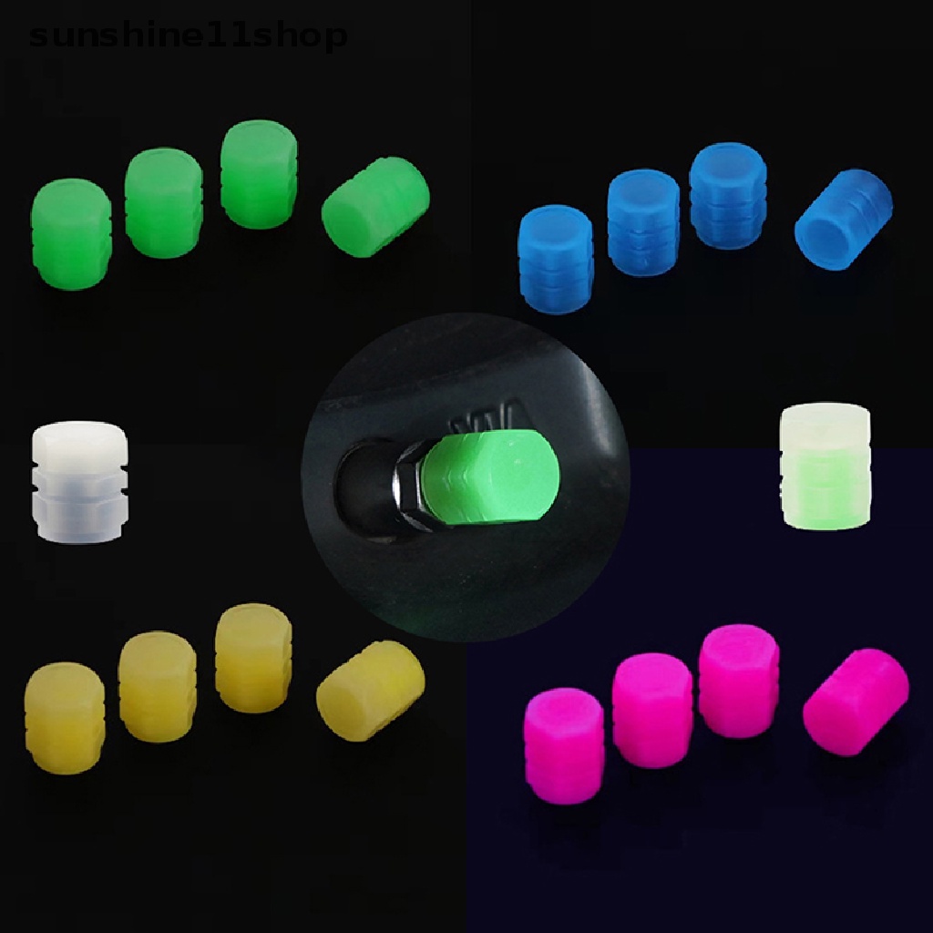 Sho 4pcs Tutup Klep Luminous Mobil Motor Sepeda Ban Luminous Valve Stem Caps Dekor N