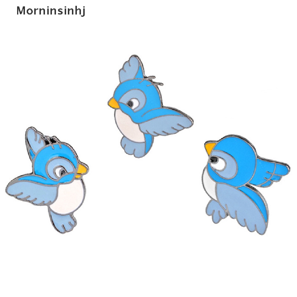 Mornin 3PCS/Set Enamel Blue Bird Bros Bin Hewan Pin Jaket Kemeja Lencana Perhiasan Hadiah id