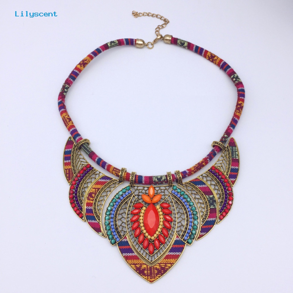 [LS] Vintage Wanita Berlian Imitasi Liontin Bib Kalung Pernyataan Tribal Perhiasan Hadiah