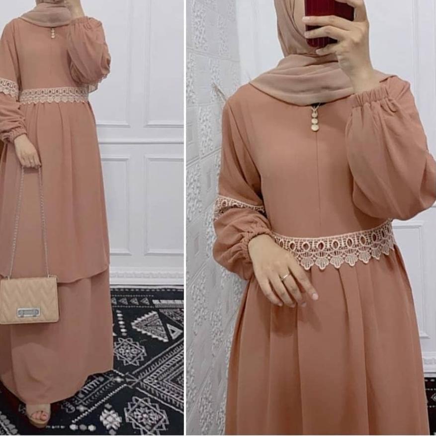 ✥ Gamis Ceruty Babydoll Renda / Gamis Malaysia Kombinasi Renda / Dress Malaysia Terbaru / Denada ❈